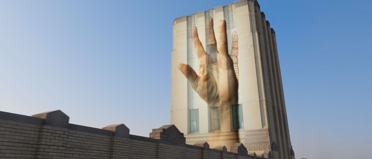 hand on building